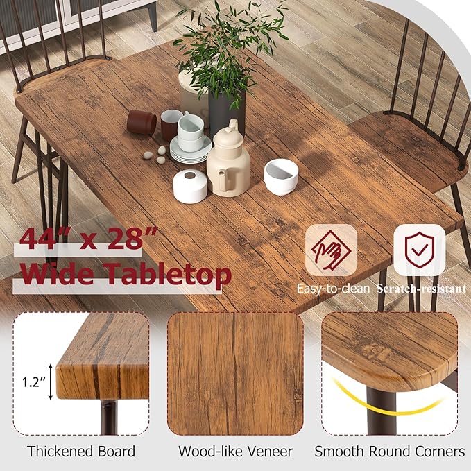 Tangkula Dining Table Set for 4, Kitchen Table and Chairs Set of 4 w/Metal Frame, 360° Swivel Feet, Space-Saving Dinette Table Set for Living Room, Restaurant, Breakfast Nook (Teak)