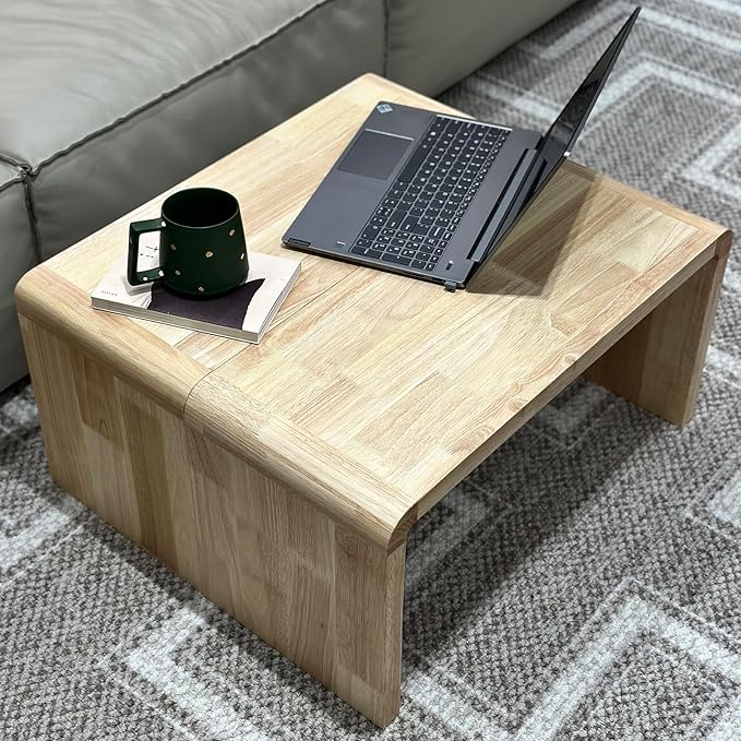 C Shaped End Table, Solid Wood C Side Table for Couch Sofa and Bed, Sofa Tables That Slide Under for Space Saving, Small Snack C Tables for Living Room Bedroom (H 27.2″ - Wood, 2)