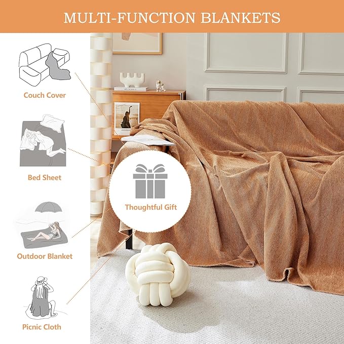 STACYPIK Dark Orange Sofa Cover for Dog Soft Chenille Couch Cover Boho Furniture Protector for 3 Cushion Couch Lovetseat Futon Cover Pumpkin Couch Cover Pet-Friendly Multi-Use Sofa Slipcover-91X118IN