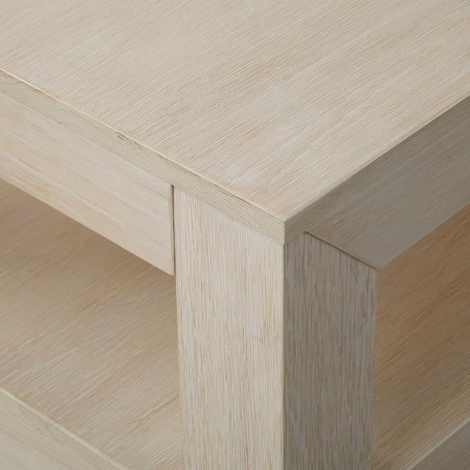 Plank+Beam 40" Modern Rectangular Coffee Table with Shelf, Solid Wood Center Table with Storage, 2 Tier Tea Table for Living Room, White Sand Wirebrush