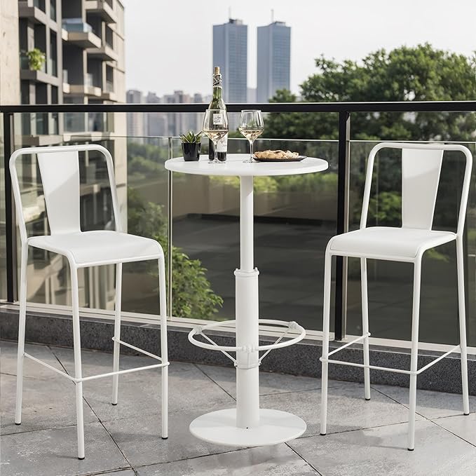 42" Tall Modern Industrial Bar Table-23.6" Dia Round Metal Top Standing Pub Cocktail Bistro Table-Indoor Outdoor Patio-Commercial Grade, Heavy Duty (White)