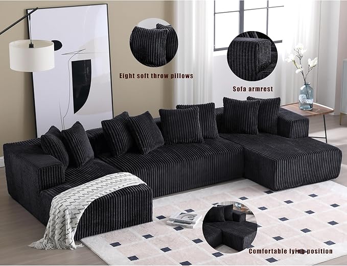 Free Combination Cloud Boneless Modular Sectional Sofa with Chaise Lounge,Modern Minimalist Upholstered Couches, Oversized U Shaped Lounge Sofa Couch w/ 8 Pillows