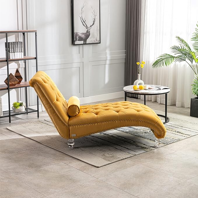HomSof Modern Armless Velvet Chaise Lounge Indoor Chair with Solid Acrylic Legs