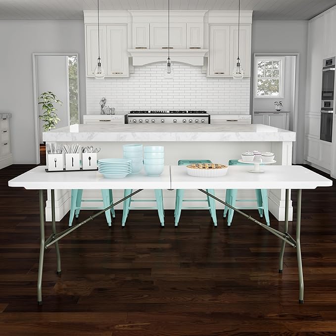Lavish Home 6-Foot Folding Table - Indoor and Outdoor Table for Camping, Dining, Buffets, Crafts, and Playing Cards - Portable Picnic Table (White)