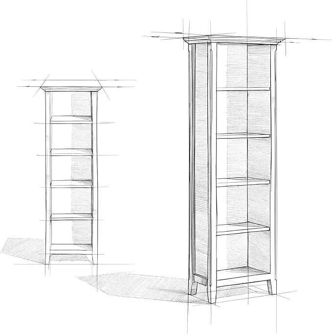 SIMPLIHOME Amherst Bookcase - 70 inch Tall 5-Shelf Solid Wood Bookshelf in Hickory Brown, Transitional Storage for Living Room, Study Room or Office with Adjustable Shelves and Tapered Legs