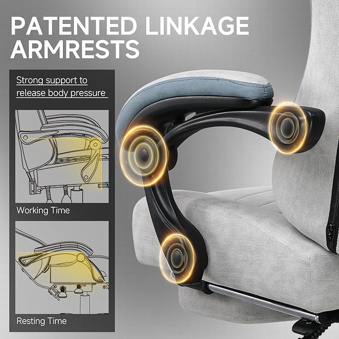 GTPLAYER Office Chair, Gaming Computer Desk Fabric Chair with Footrest, High Back Ergonomic Office Chair with Pocket Spring Lumbar Support and Linkage Armrests Adjustable Height Swivel for Home Task