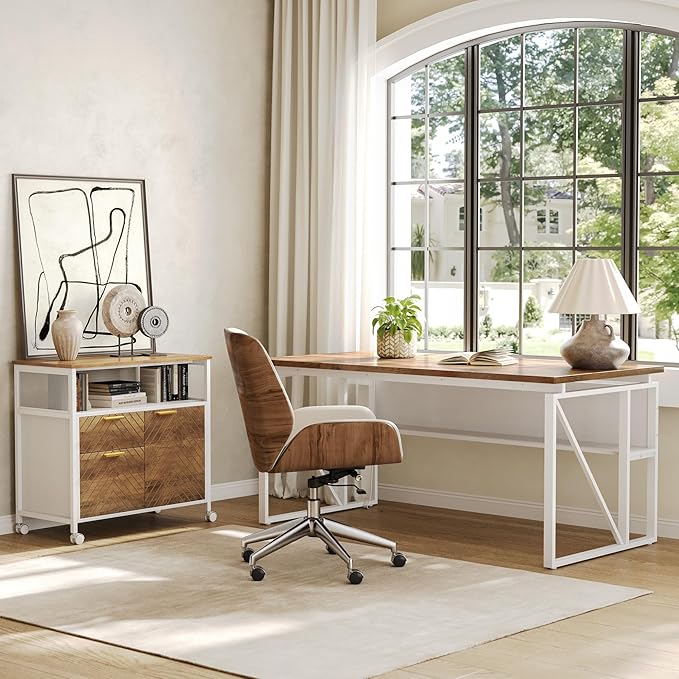 LITTLE TREE 63-Inch Office Desk with 31.5-Inch Lateral File Cabinet, Study Writing Desk Computer Desk for Home Office