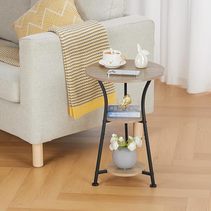 Dulcii Round Side Table for Narrow and Small Spaces,3 Tier Small Round End Table Sofa Side Table for Living Room,Small Bedside Table Round Nightstand for Bedroom
