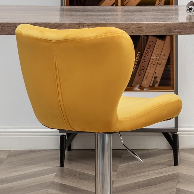 Roundhill Furniture Ellston Velvet Adjustable Swivel Barstools in Yellow, Set of 2