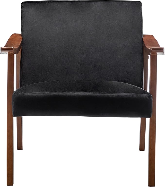 Container Furniture Direct Accent Chair with Velvet Upholstery and Solid Wood Frame, Classic Mid-Century Modern Living Room Furniture for Extra Seating, Black