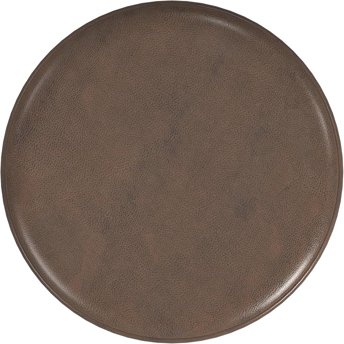 HomePop Upholstered Faux Leather Round Ottoman (No Lid, Seat Only) Home Décor | Round Pouf Foot Rest – Brown Faux Leather