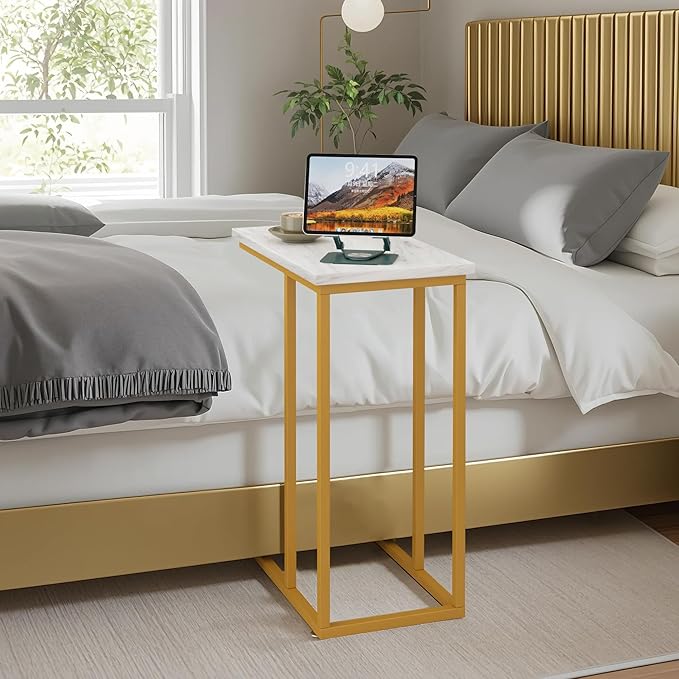 VECELO C Shaped End Side Table for Sofa Couch and Bed Snack TV Tray for Living Room Bedroom, 1 Set, Gold