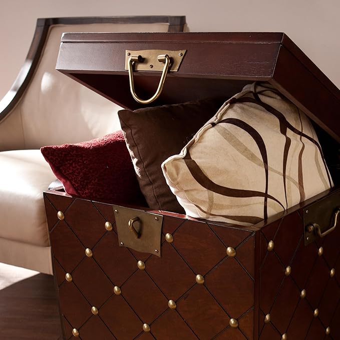 SEI Furniture Nailhead Storage Trunk End Table, Espresso