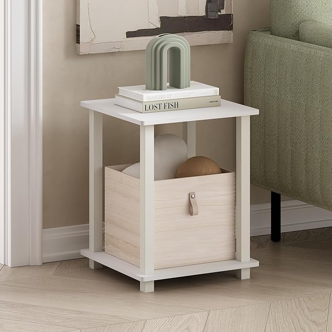 Furinno Simplistic End Table, Set of Two, White/White
