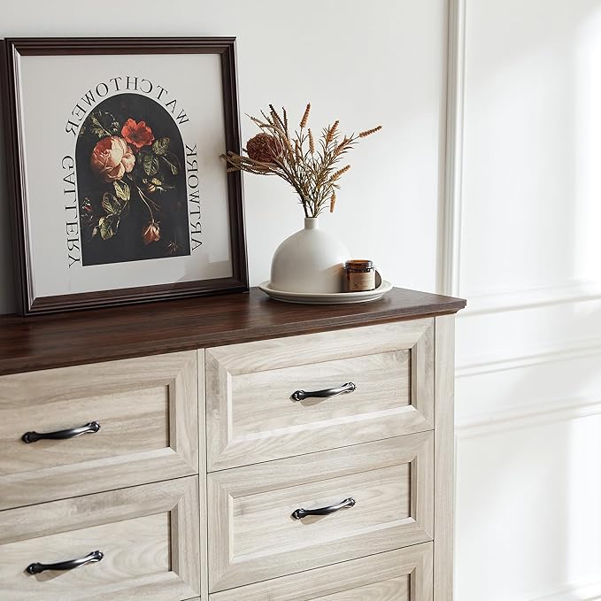 LINSY HOME 8 Drawers Dresser for Bedroom, 47" Wide Wooden Storage Chest with Antique Handles, Modern Farmhouse Dresser TV Stand with Wood Legs for Closet, Living Room, Hallway, Beige