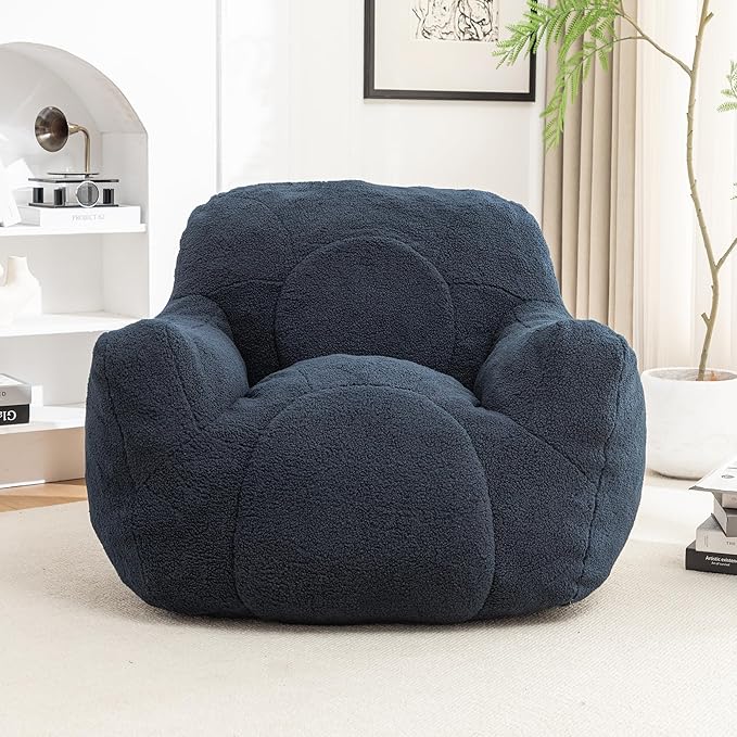 Furniliving Bean Bag Chair, Giant Bean Bag Chair Stuffed Floor Sofa for Adults Comfy Bean Bag Sofa with Back Support, Oversized Bean Bag Couch for Living Room Bedroom Dorm Office, Teddy, Dark Blue