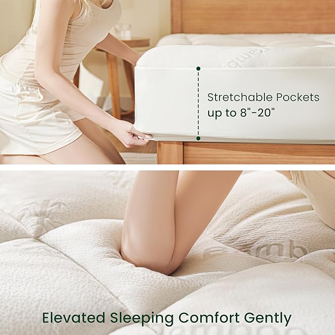 Love's cabin Queen Mattress Topper, Rayon Derived from Bamboo, 900 GSM Breathable Mattress Topper Pad, Thick Pillow Top Mattress Pad with Stretches up 8"-20" Deep Pocket(60"x80")