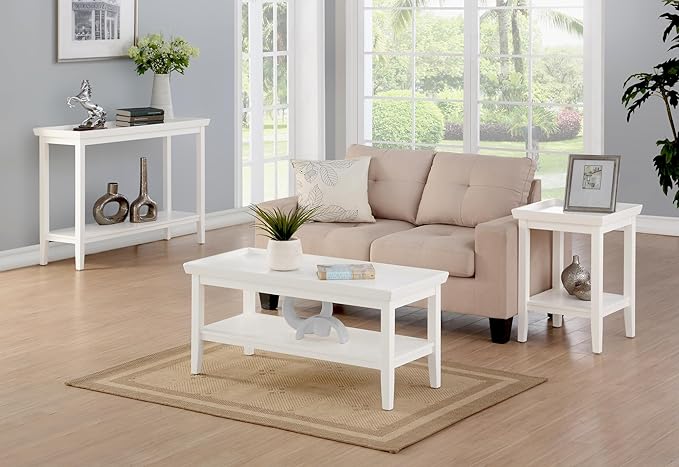 Convenience Concepts Ledgewood Coffee Table 42" - Modern Center Room Accent with Storage Shelf for Transitional, Traditional Living & Family Room, White