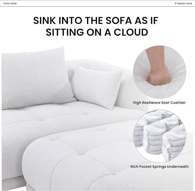COLAMY 144" Modular Sectional Chenille Couch with Ottoman, Cloud Sectional Sofa Set with Ottoman,for Living Room(Beige)