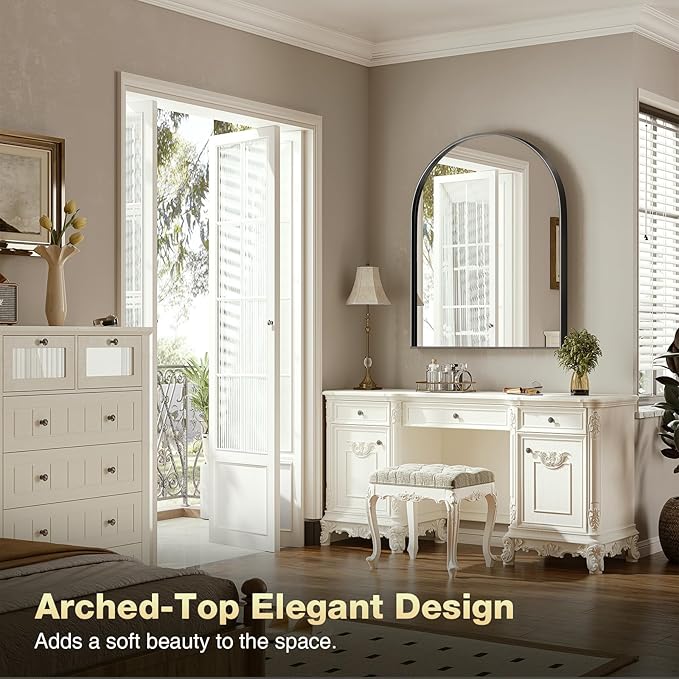Brightify Arched Mirror, 28 x 40 Inch Black Arch Wall Mirror, Metal Frame Black Bathroom Mirror, Top Bathroom Vanity Mirror for Living Room Bedroom Mantel Entryway Hallways