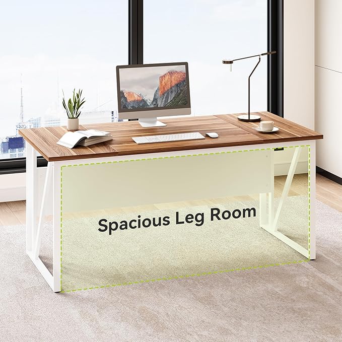 LITTLE TREE 63" Office Desk and 47" File Drawer Cabinet, Large Computer Desk, Study Writing Desk Workstation for Home Office
