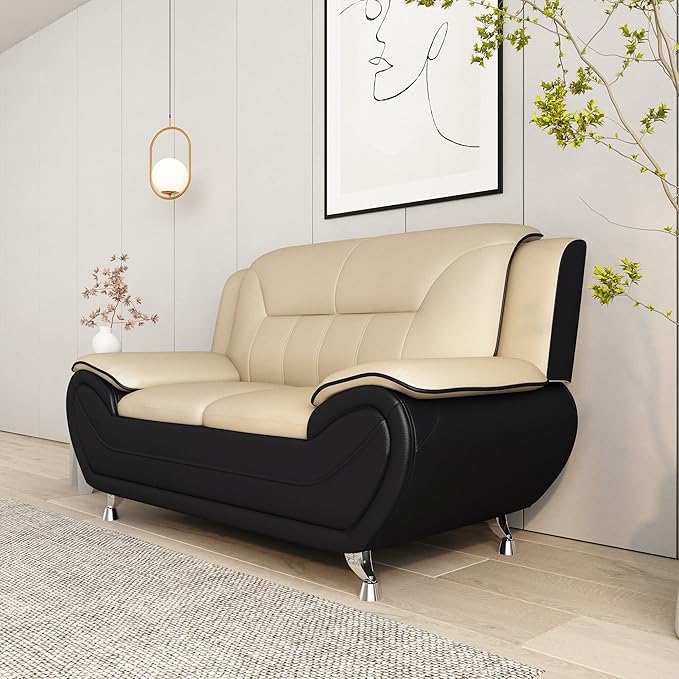Container Furniture Direct Michael Modern Faux Leather Upholstered Stainless Steel Legs Living Room, Chair, Loveseat, Sofa, Persian Red