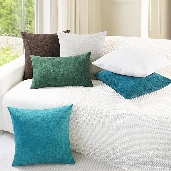 CaliTime Throw Pillow Covers Decorative 16 X 16 Inches Pack of 2 Cozy Chenille Cushion Cases for Couch Sofa Bed Living Room Home True White