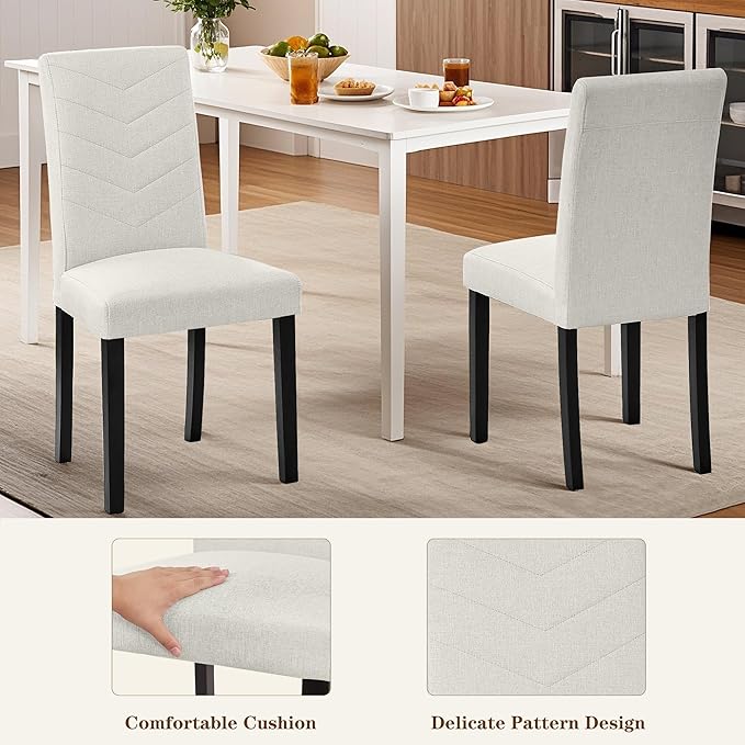 VECELO Upholstered Dining Chairs Set of 4, Fabric Wood Legs High Back for Kitchen Living Room, Beige