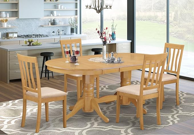 East West Furniture VAAN5-OAK-C 5 Piece Dining Table Set for 4 Includes an Oval Kitchen Table with Butterfly Leaf and 4 Linen Fabric Kitchen Dining Chairs, 40x76 Inch, Oak