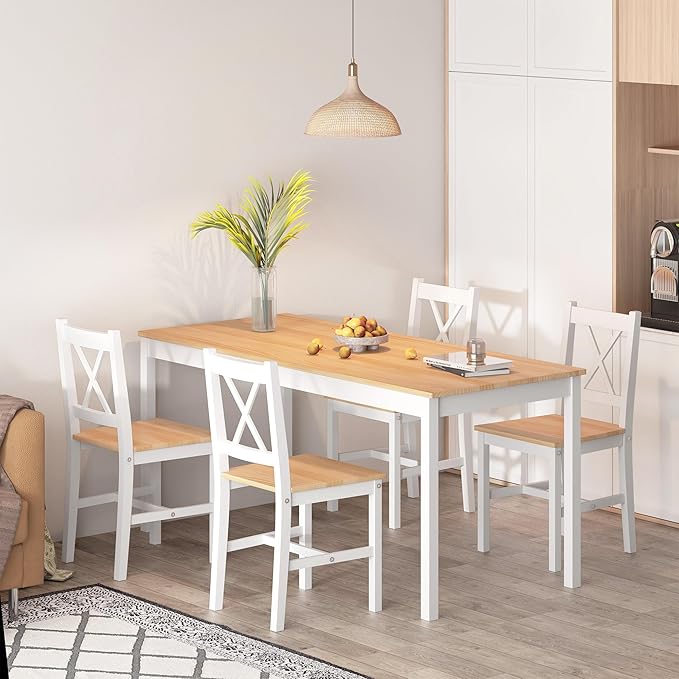 SogesHome 47.2'' Dining Table Set with 4 Chairs, 5-Piece Modern Chic Design, Premium Construction, Versatile Functionality, Easy Assembly, Oak and White Finish, Oak