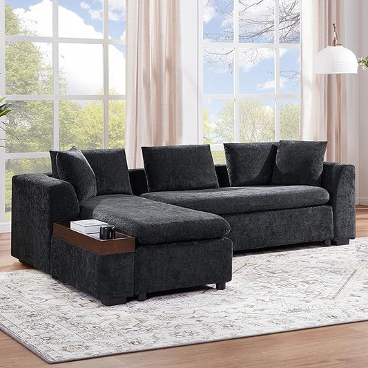 Ball & Cast Modular L-Shaped Sectional Sofa with Storage - 93.8" Chenille Fabric Couch, Deep Seating & Matching Pillows, Modern Living Room Furniture,Blue