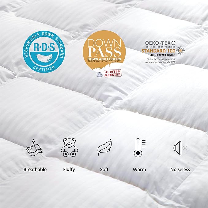 Luxurious All-Season Goose Down Feather Fiber Comforter Duvet Insert, Exquisite Twin White Stripe Design, Premium Baffle Box, 100% Cotton Down Proof Fabric, 50 oz. Fill Weight