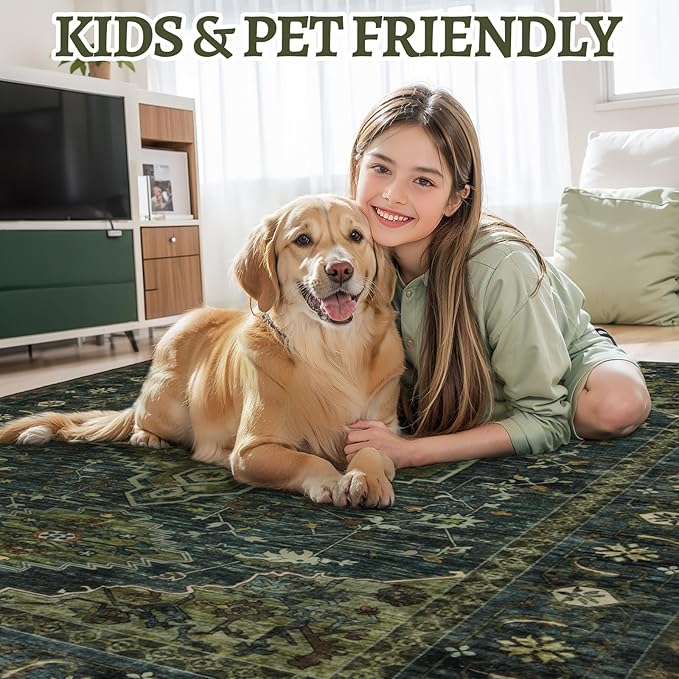 Tangsoo Washable Entryway Rugs Vintage Olive Green Rug 2x3 Non Slip Small Area Rug, Front Door Boho Rugs, Print Distressed Door Mat Indoor Entrance Soft Low Pile Throw Rug for Entry Kitchen Bedroom