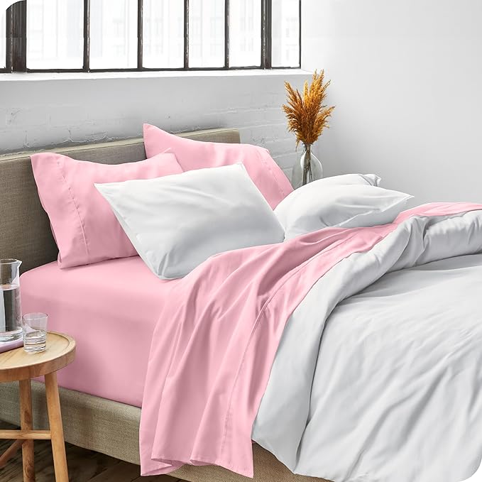 Bare Home Twin Sheet Set - 1800 Ultra-Soft Microfiber Twin Bed Sheets - Double Brushed - Deep Pockets - Easy Fit - Extra Soft - 3 Piece Set - Bedding Sheets & Pillowcases (Twin, Light Pink)