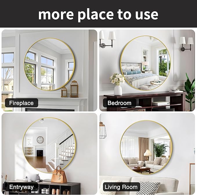 Gold Round Mirror, 39 Inch Wall Mounted Aluminum Alloy Metal Frame Mirror, Perfect for Bathroom, Entryway, Living Room