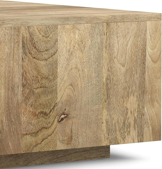 SIMPLIHOME Lockhart Square Coffee Table - 30 inch Wide Solid Mango Wood Living Room Table in Natural, Modern Cocktail Table for Family Room with Large Surface and Low Profile, Assembled