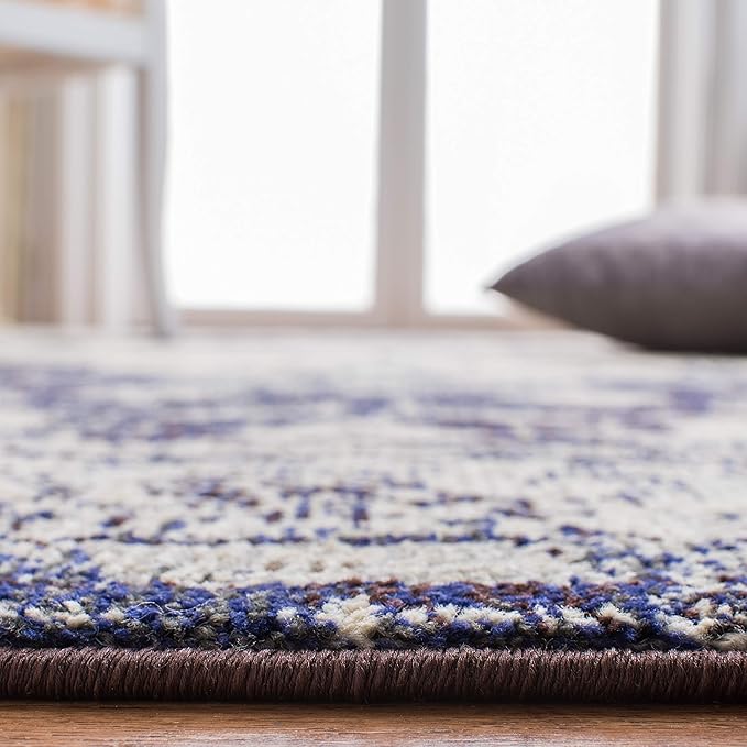 SAFAVIEH Monaco Collection Accent Rug - 3' x 5', Ivory & Navy, Boho Chic Medallion Distressed Design, Non-Shedding & Easy Care, Ideal for High Traffic Areas in Entryway, Living Room, Bedroom (MNC243C)