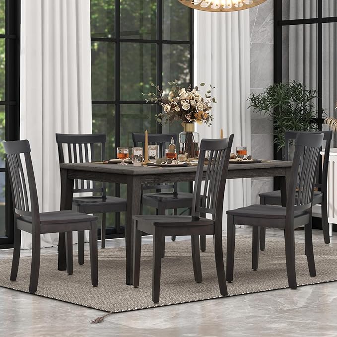 COLAMY Wooden Dining Chairs Set of 4, Spindle High Back Windsor Kitchen Side Chair, Farmhouse Dining Chairs for Kitchen and Dining Room, Dark Brown