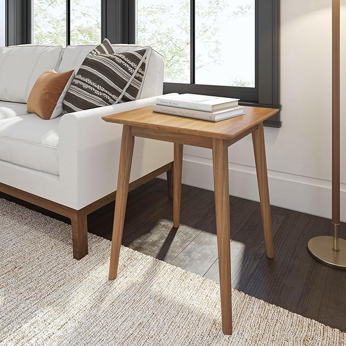 Plank+Beam Mid Century Modern Square Side Table, Couch Side Table, Small End Table for Office Space, Wooden Accent Table, Pecan