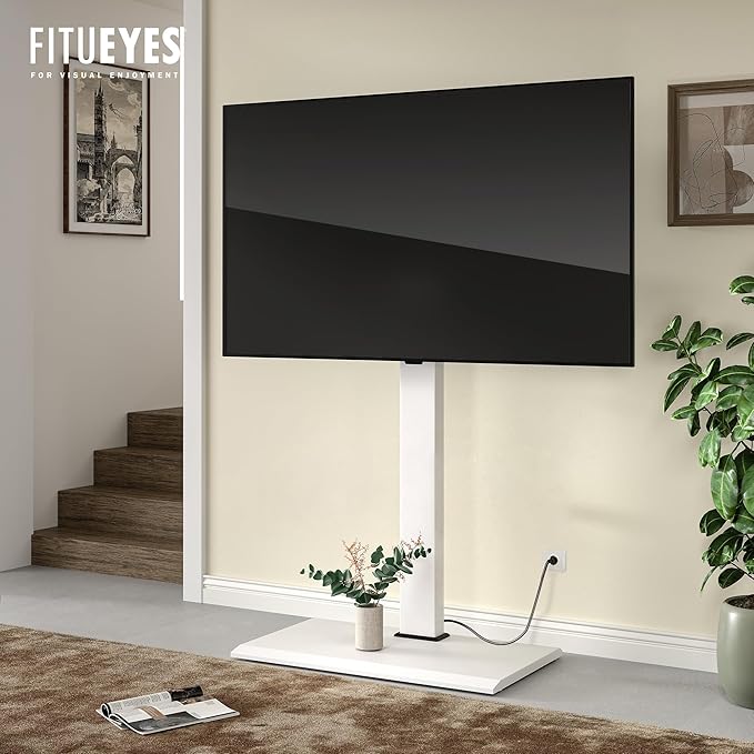 FITUEYES Iron Base Floor TV Stand with Power Strip, Tall TV Stand with Swivel Mount for 50-85 Inch Plasma Flat Panel or Curved Screen TVs Height Adjustable Wire Management MAX VESA 800x400 mm