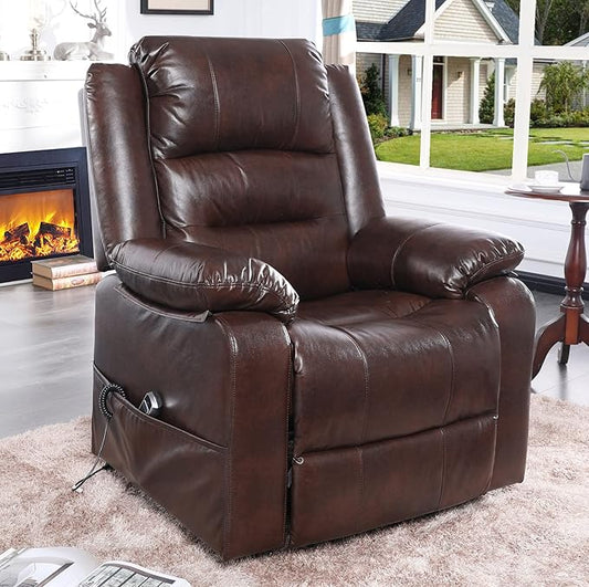 S*MAX Lift Chairs Recliners for Elderly Power Recliner Chairs Full Air Leather Electric Recliner Chairs Side Pockets USB Charge Port and Remote Control Power Lift Recliners Brown