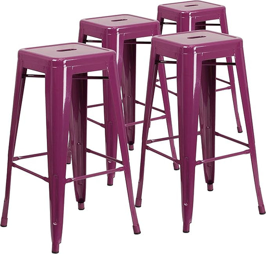 Flash Furniture Kai Commercial Grade 4 Pack 30" High Backless Purple Indoor-Outdoor Barstool