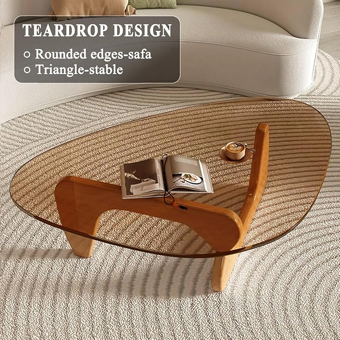 Mid Century Modern Glass Coffee Table, Coffee Table for Living Room, Elegant and Functional Coffee Tables,Suitable for Bedroom Living Room Reception Office Tables（Wood/Brown，Large）