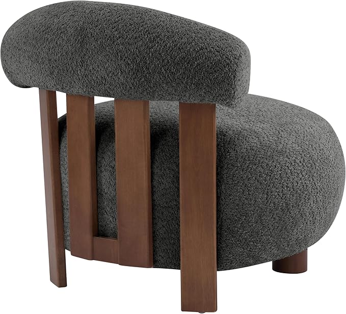 Christopher Knight Home Elvina Boucle Fabric Accent Chair, Solid Wood Single Lounge Sofa, Bedroom Comfy Reading Chair, for Modern Minimalist Style Living Room/Home Office, Dark Gray