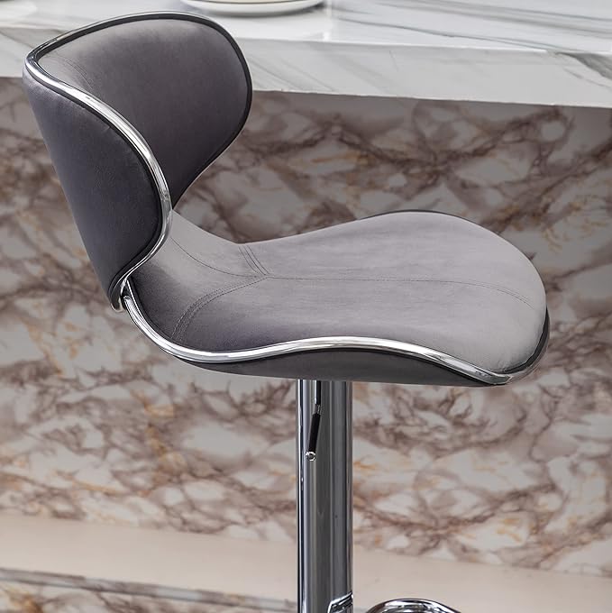 Roundhill Furniture Masaccio Velvet Upholstered Adjustable Swivel Barstool, Set of 2, Gray