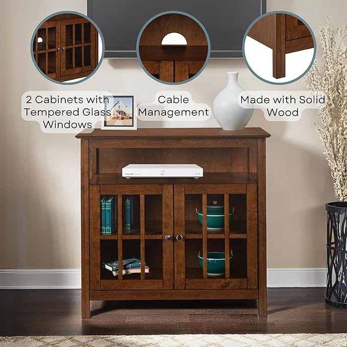 Convenience Concepts Big Sur Highboy TV Stand 36" - Modern Entertainment Center For TVs up to 40", Storage Cabinet for Dining, Living Room, & Entryway, Console Hall Table with Shelves, Dark Walnut
