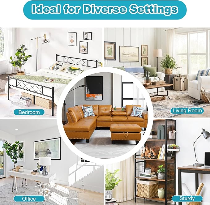 L Shaped Couch PU Leather Sectional Couch Upholstered 3 Pieces Sofas for Living Room with Chaise, Storage Ottoman for Office and Small Apartment, Ginger