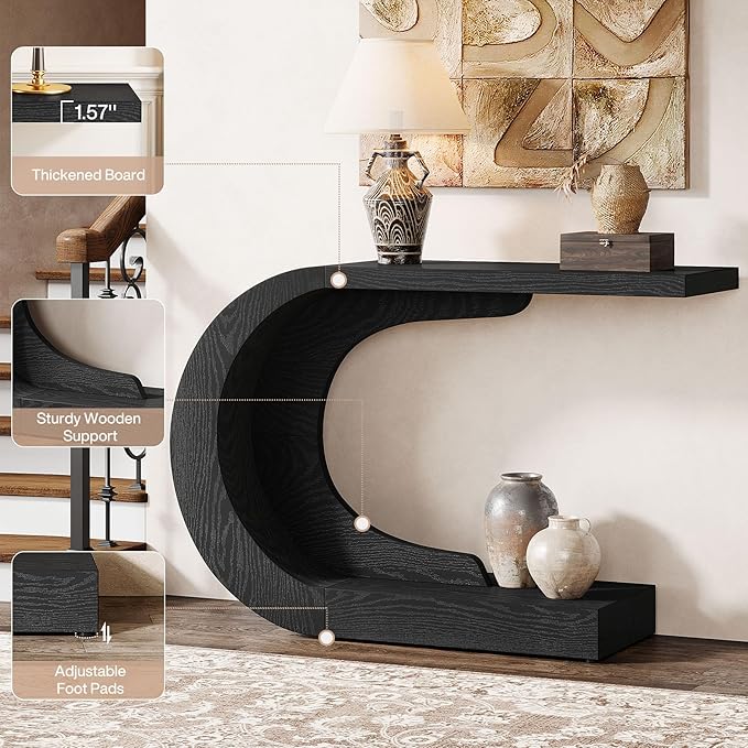 Tribesigns 43.3" Mid-Century Modern Console Table for Entryway, Wood C-Shaped Hallway Entry Accent Table for Living Room, Entrance, Foyer, Easy Assembly, Black