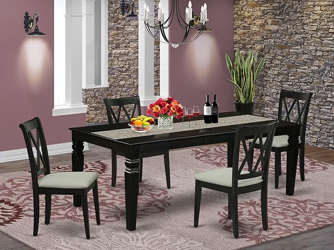 East West Furniture LGCL5-BLK-C 5 Piece Dining Table Set for 4 Includes a Rectangle Kitchen Table with Butterfly Leaf and 4 Linen Fabric Dining Room Chairs, 42x84 Inch, Black
