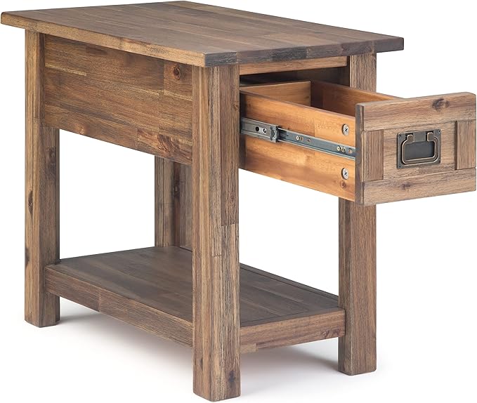 SIMPLIHOME Monroe SOLID ACACIA WOOD 14 inch Wide Rectangle Rustic Narrow Side Table in Rustic Natural Aged Brown for the Living Room and Bedroom